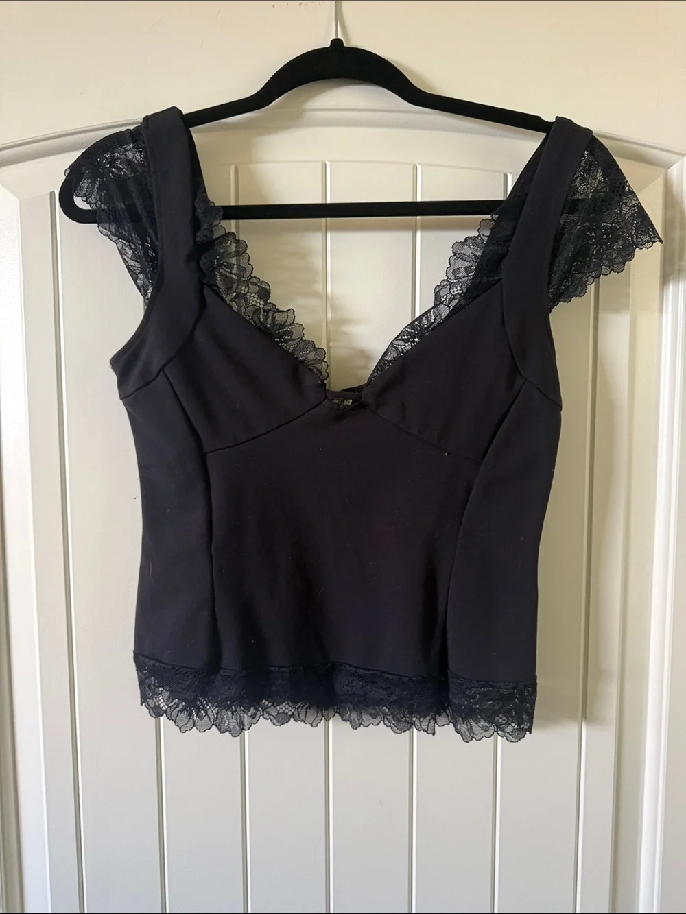 Free People Black Lace Trim Corset-Style Tank
